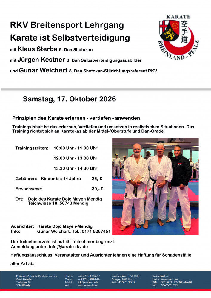 RKV Breitensportlehrgang mit J&uuml;rgen Kestner, Klaus Sterba und Gunar Weichert in Mendig
